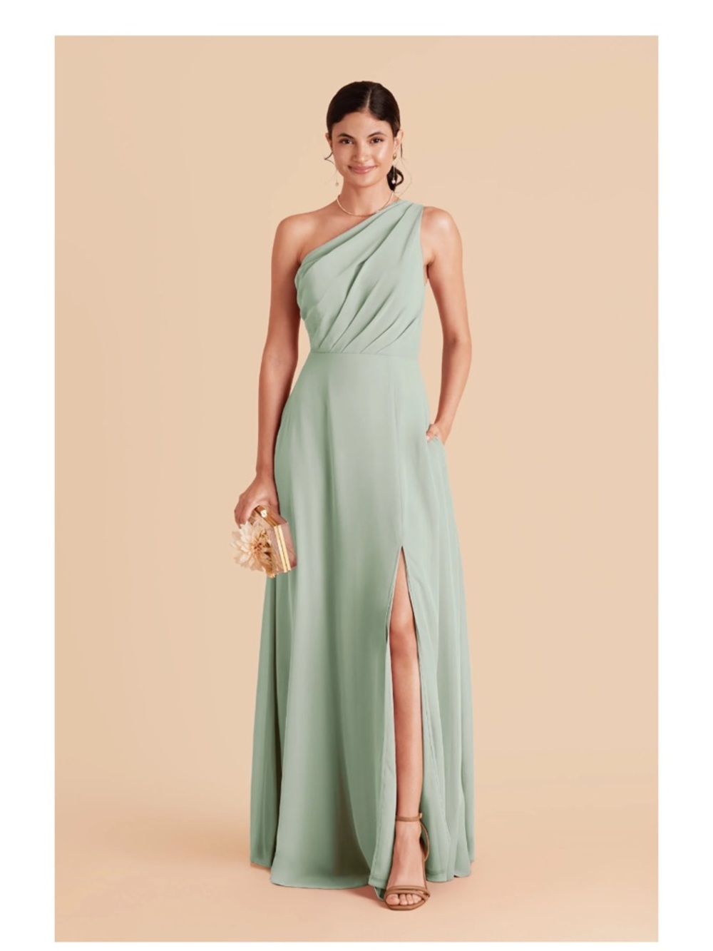 Birdy Grey One-Shoulder Sage Green Bridesmaid Gown